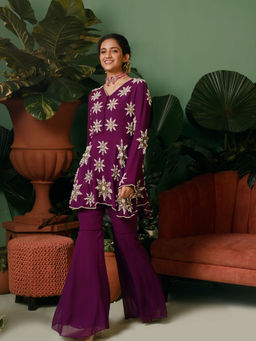 Midushi Bajoria - In Georgette with Pearl Hand Embellishment Kurti with Sharara (Set of 2)