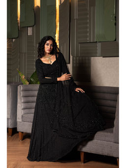 Midushi Bajoria - Black Heavy Georgette Lehenga with Hand Embroidery Blouse & Dupatta (Set of 3)