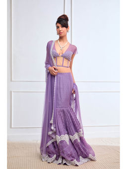 Aishwarya Tyagi - Organza Jamdani Blouse with Fish Cut Lehenga & Dupatta (Set of 3)