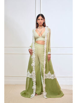 Aishwarya Tyagi - Organza Jamdani Bustier with Jacket & Palazzo (Set of 3)