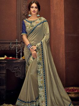 Odette - Olive Dual Tone Silk Designer Saree with Unstitched Blouse