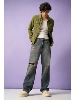 FREAKINS - Soft Storm Blue Men Distressed Straight Fit Jeans