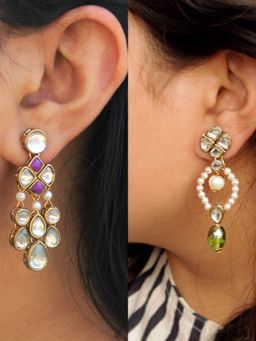 BeAbhika - Small Kundan Danglers Set Of 2 Pair Of Earrings