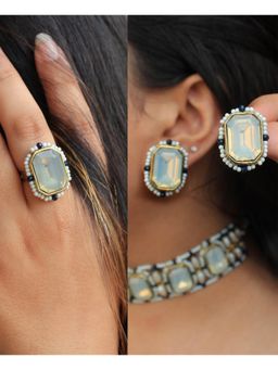 BeAbhika - Sky Blue Crystal Ring & Earring Set
