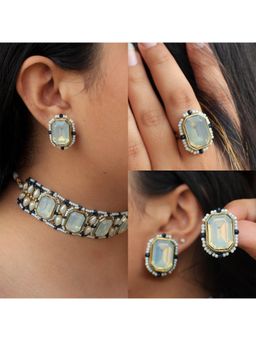 BeAbhika - Sky Blue Crystal Chocker Necklace, Ring, & Earrings Set