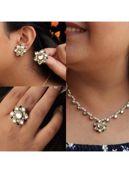 BeAbhika - Kundan Blossom Necklace, Ring & Earrings Set