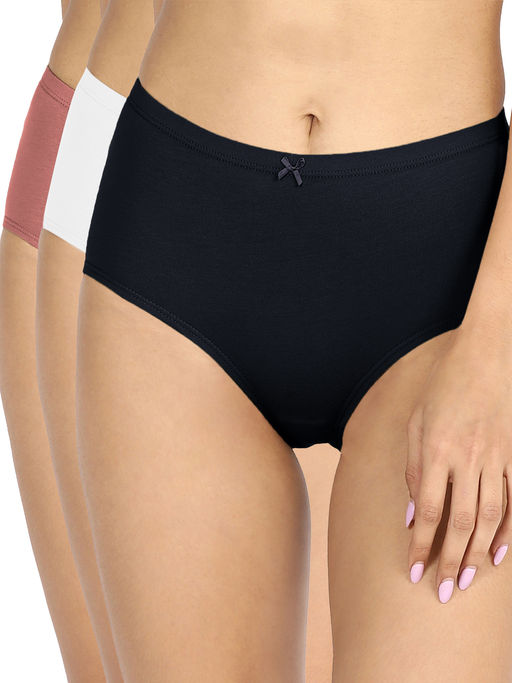 Nykd by Nykaa Cotton Full Brief Panties with Anti Odor NYP104-Rose White Black (Pack of 3)