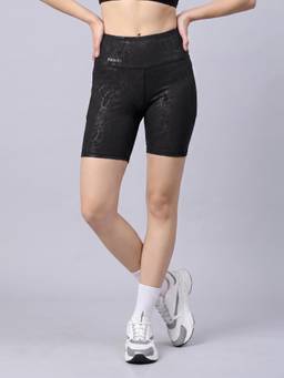 Fitkin - Women’s Luxe Black Snake Skin High-Waist Performance Shorts