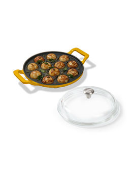 Cumin Co. - Mustard Cast Iron 12 Cavities Paniyaram Pan with Lid
