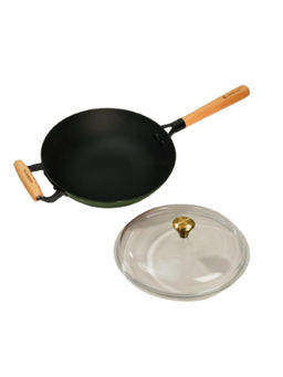 Cumin Co. - Green LITE Cast Iron Wok with Glass Lid