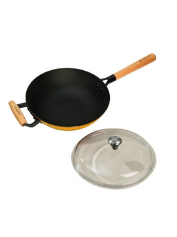 Cumin Co. - Yellow LITE Cast Iron Wok with Glass Lid