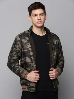 SHOWOFFFF - Mens Mock Collar Olive Solid Open Front Jacket