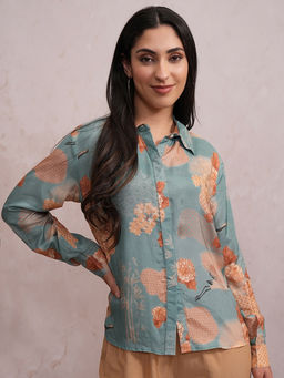 VISHUDH - Women Blue Floral Printed Casual Shirts