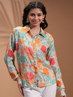 VISHUDH - Womens Pink and Orange Regular Fit Shirt