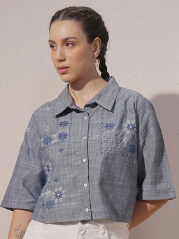 VISHUDH - Vara By Chambray Embroidered Regular Crop Shirt