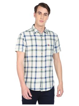 U.S. Polo Assn. Denim Co. - Men Ivory Short Sleeve Checked Cotton Casual Shirt
