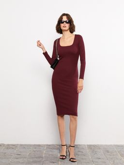 LC WAIKIKI - Casual Square Collar Straight Long Sleeve Womens Dress