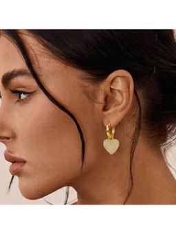 Arvino - Gold Plated Crystal Pave Heart Charm 92.5 Sterling Silver Hoop White Earrings