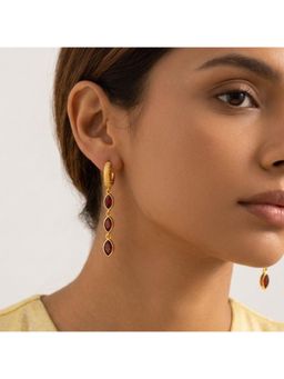 Arvino - Gold Plated Garnet Triple Drop 92.5 Sterling Silver Red Earrings