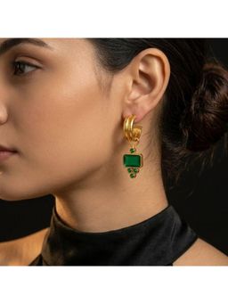 Arvino - Gold Plated Emerald Green Onyx Drop Earring