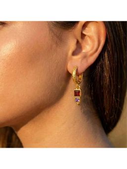 Arvino - Gold Plated Garnet Amethyst Geometric Drop 92.5 Sterling Silver Red Earrings