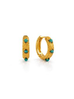 Arvino - Turquoise Studded Textured Huggie Blue Earrings