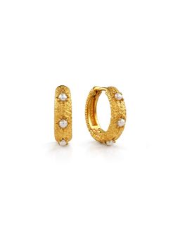 Arvino - Pearl Studded Textured Huggie White Earrings