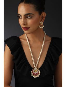 SWABHIMANN - Niyati Red Kundan and Pearl Long Set