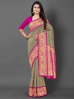 Akhilam - Women Silk Blend Navy Blue Celebrity Saree with Unstitched Blouse