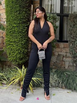 Tandul - Black Lycra Sleeveless Jumpsuit