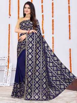 Odette - Sparkling Navy Blue Sequins Saree with Unstitched Blouse