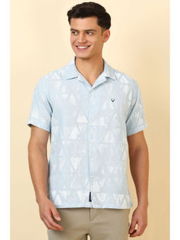 Allen Solly - Men Light Blue Textured Half Sleeves Casual Shirt