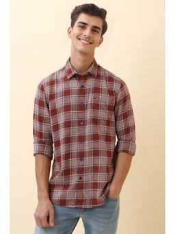 Allen Solly - Men Maroon Checks Full Sleeves Casual Shirt