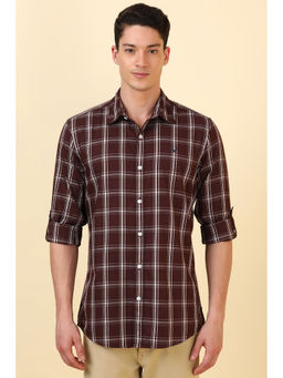Allen Solly - Men Maroon Checks Full Sleeves Casual Shirt