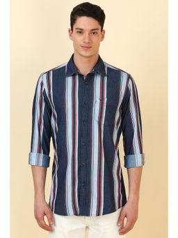 Allen Solly - Men Navy Blue Stripes Full Sleeves Casual Shirt