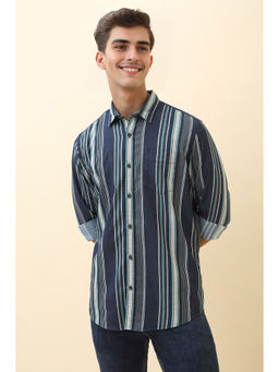 Allen Solly - Men Navy Blue Stripes Full Sleeves Casual Shirt