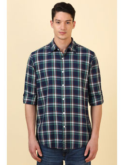 Allen Solly - Men Navy Blue Checks Full Sleeves Casual Shirt