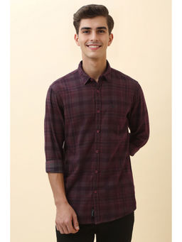 Allen Solly - Men Maroon Checks Full Sleeves Casual Shirt