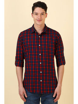 Allen Solly - Men Navy Blue & Red Checks Full Sleeves Casual Shirt