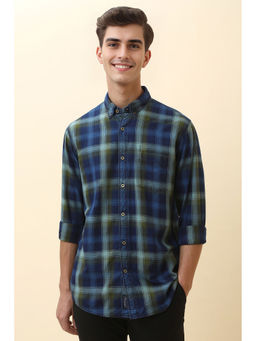 Allen Solly - Men Navy Blue Checks Full Sleeves Casual Shirt