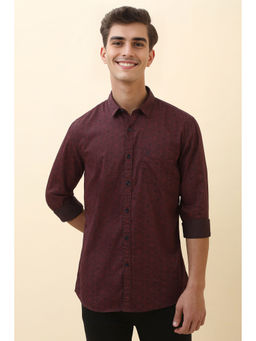 Allen Solly - Men Maroon Printed Full Sleeves Casual Shirt