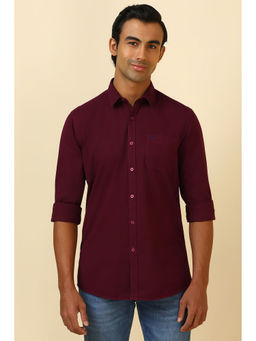 Allen Solly - Men Maroon Solid Full Sleeves Casual Shirt