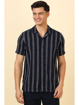 Allen Solly - Men Navy Blue Stripes Half Sleeves Casual Shirt