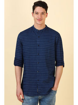 Allen Solly - Men Navy Blue Stripes Full Sleeves Casual Shirt