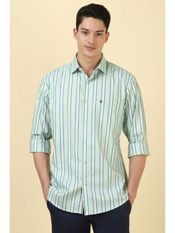 Allen Solly - Men Green Stripes Full Sleeves Casual Shirt