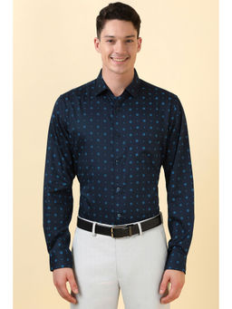 Allen Solly - Men Navy Blue Printed Full Sleeves Formal Shirt