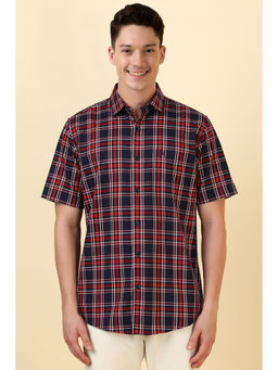 Allen Solly - Men Navy Blue Checks Half Sleeves Casual Shirt