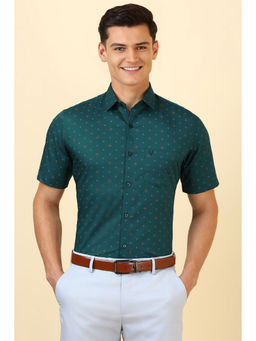 Allen Solly - Men Green Printed Half Sleeves Formal Shirt
