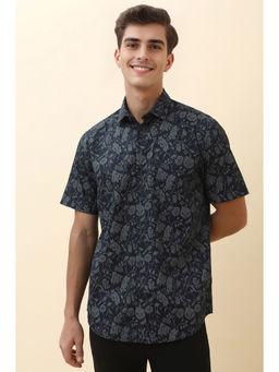 Allen Solly - Men Navy Blue Floral Printed Half Sleeves Casual Shirt