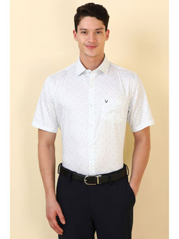 Allen Solly - Men White Printed Half Sleeves Formal Shirt